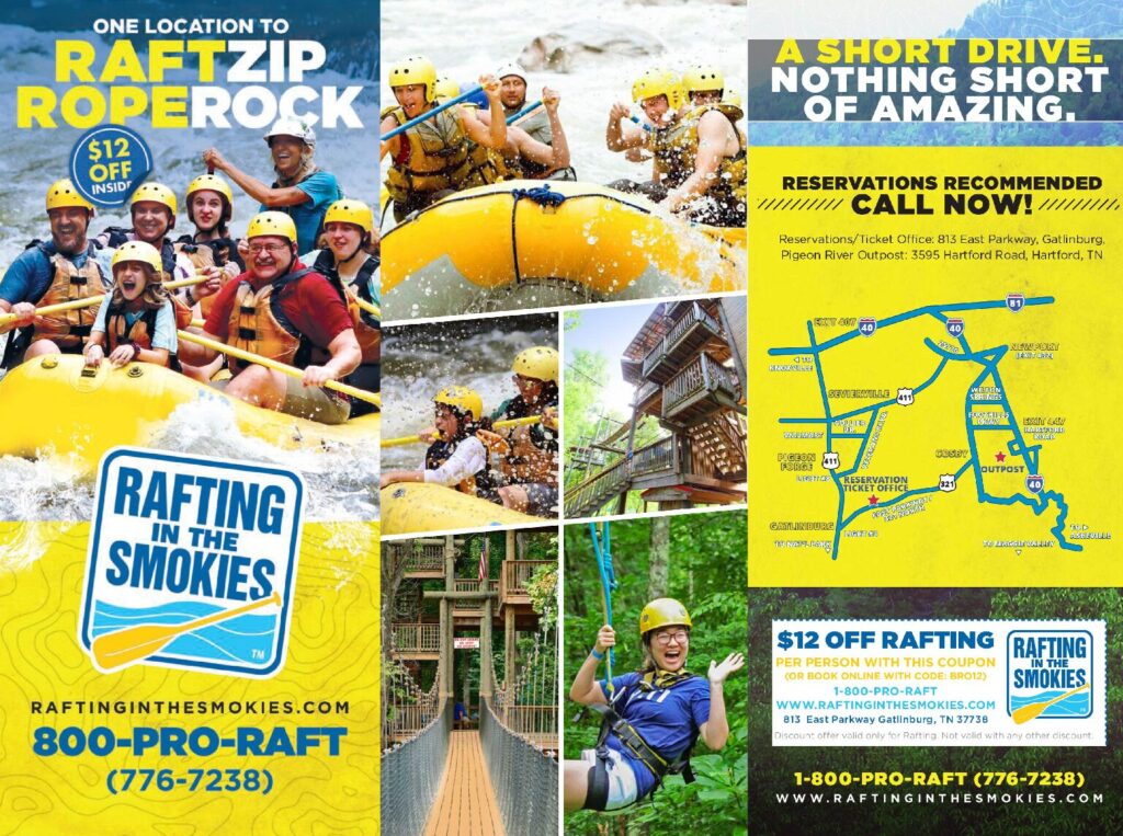 This Rafting in the Smokies brochure includes all ages on the cover, which is a great strategy for marketing to families.